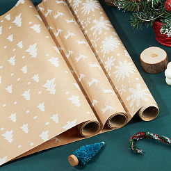 3ロール、3種類のスタイルのクリスマスギフトラッピングペーパー  花の包装袋  ギフトの装飾に適しています  混合図形  3000x430x0.1mm  1ロール/スタイル&nbsp;DIY-TA0014-74