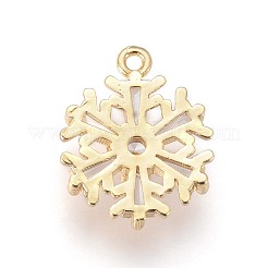 真鍮キュービックジルコニアチャーム  長持ちメッキ  クリスマススノーフレーク  透明  ゴールドカラー  17x13x4mm  穴：1.2mm&nbsp;KK-F809-06G