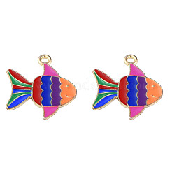 メッキ合金エナメルチャームラック  カドミウムフリー＆鉛フリー  魚  ライトゴールド  ミックスカラー  20x23x1mm  穴：1.8mm&nbsp;ENAM-N060-10