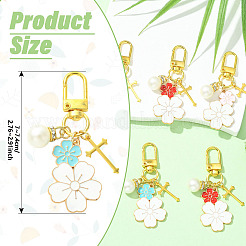 6Pcs 3 Styles Alloy Enamel & Acrylic Pearl Flower Pendant Decoration&nbsp;HJEW-YW00326