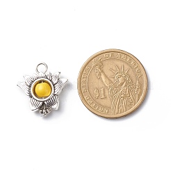 アンティークシルバー、合成ターコイズペンダント合金めっき  染め  花柄  20x20x6mm  穴：3.2mm&nbsp;PALLOY-JF01874-01