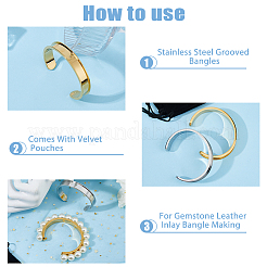 2Pcs 2 Colors Stainless Steel Grooved Bangles&nbsp;DIY-HS0002-01