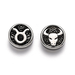 304ステンレススチールビーズ  十二星座とフラットラウンド  アンティークシルバー  牡牛座  10x4mm  穴：1.8mm&nbsp;STAS-J033-01J