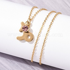 304 Stainless Steel Glass Drill Birth Stone Constellation Pendant Necklaces&nbsp;LS-STAS-D305-08G-J