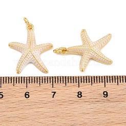 真鍮製エナメルペンダント  ヒトデのチャーム  18KGP本金メッキ  ホワイト  20.5x18x3.5mm  穴：3.5mm&nbsp;KK-CBAEBFB-14G-01