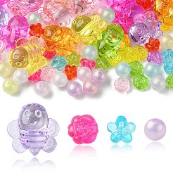 80個4スタイルの透明アクリルビーズ  ミックスカラー  10~25.5x10~25x12.5mm  穴：1.5~2.5mm  20個/スタイル&nbsp;MACR-FS0001-61