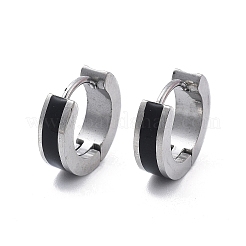 304ステンレススチールエナメルフープピアス  リング  ブラック  13.5x4mm&nbsp;EJEW-P300-03P-05