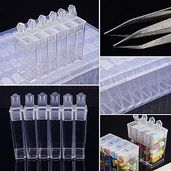 304ステンレススチールビーズピンセット  プラスチック製ビーズ収納容器とラベル貼付機  ステンレス鋼色  13x22.5x5.5cm  64個/セット&nbsp;TOOL-PH0016-77