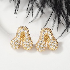 真鍮マイクロペーブクリアキュービックジルコニアスタッドピアス  a～zの文字  長持ちメッキ  カドミウムフリー＆鉛フリー  ラックめっき  18KGP本金メッキ  13~14x6~14mm&nbsp;EJEW-Z091-04G