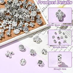 100個 10スタイル チベットスタイル 合金ビーズ  クロス  アンティークシルバー  8~14x8~12.5x3~5.5mm  穴：1.2~2.5mm  10個/スタイル&nbsp;FIND-CJ0006-03