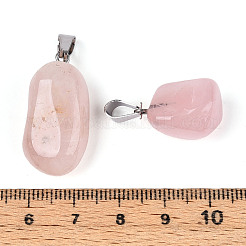 天然石ローズクォーツペンダント  プラチナ真鍮のベイルと  ナゲット  18~30x11~22x4~22mm  穴：6x2mm&nbsp;G-S045-14-01