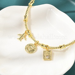 Brass Micro Pave Clear Cubic Zirconia Charm Bangles for Women&nbsp;BJEW-Z089-06G