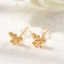 Brass Micro Pave Clear Cubic Zirconia Butterfly Stud Earrings&nbsp;EJEW-C158-16B-G