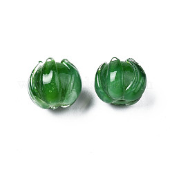 手作りランプワークビーズ  花  ライムグリーン  10~11x11.5~12.5mm  穴：1.2mm&nbsp;LAMP-T016-11G