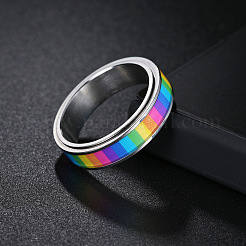 Rainbow Color Pride Flag Enamel Rectangle Rotating Ring&nbsp;RABO-PW0001-038D