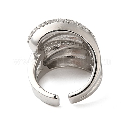 女性用多層真鍮マイクロパヴェクリアキュービックジルコニアオープンカフリング  プラチナ  19mm  調整可能&nbsp;RJEW-A046-16P