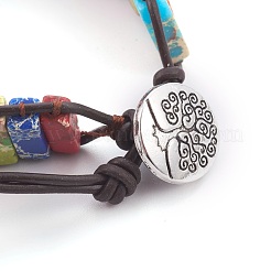合成レガライト/インペリアルジャスパー/海堆積物ジャスパー(染色)コードビーズブレスレット  印象ジャスパー、革紐、合金製留め金  染め  カラフル  9インチ（23cm）  16mm&nbsp;BJEW-JB04037