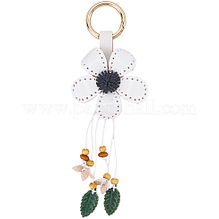 革と合金のキーホルダー  花  ホワイト  170x70mm&nbsp;HJEW-WH20022-04B-09