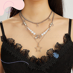 Zinc Alloy Star Pendant Layered Necklaces & Multi-strand Bracelets for Women&nbsp;SJEW-SC0001-03