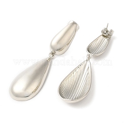 真鍮製スタンドピアス  女性用ダブルティードロップダングルイヤースタッド  プラチナ  55x16mm&nbsp;EJEW-K248-03P