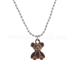 Flocking Bear Alloy Pendant Ball Chain Necklaces&nbsp;FS-WG62F8A-01