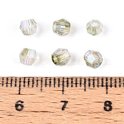 透明なスプレー塗装ガラスビーズ  コーン  ABカラーメッキ  多面カット  ダークシーグリーン  4~4.5x3.5mm  穴：1.4~1.6mm  約3906個/254g&nbsp;LS-EGLA-N018-4mm-03
