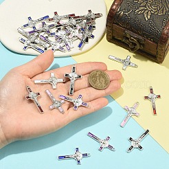30本6色合金エナメルペンダント  十字架と十字架のチャーム  プラチナ  ミックスカラー  39x21x4mm  穴：1.8mm  5個/カラー&nbsp;ENAM-YW0008-56