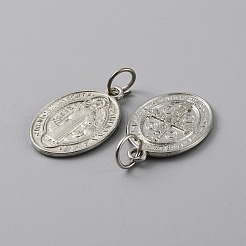 合金と鉄のペンダント  司祭柄チャーム付きオーバル  プラチナ  26x17x1.5mm  穴：5.4mm&nbsp;FIND-WH0126-228P