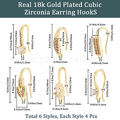 12 Pairs 6 Style Brass Micro Pave Clear Cubic Zirconia Earring Hooks&nbsp;ZIRC-BBC0002-23