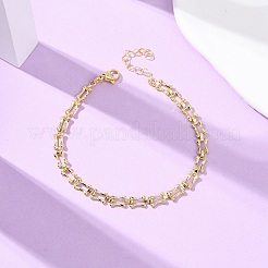 女性用真鍮リンクチェーンブレスレット  長持ちメッキ  ラックめっき  カドミウムフリー＆鉛フリー  18KGP本金メッキ  7インチ（17.7cm）&nbsp;BJEW-C140-26G