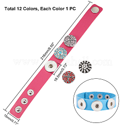 模造レザーコードブレスレット  鉄のスナップ留め金付き  ミックスカラー  8-1/2インチ（21.6cm）x18x5.5~6.5mm  12色  1pc /カラー  12個/セット&nbsp;BJEW-PH0004-06