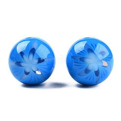 花不透明な樹脂ビーズ  ラウンド  ドジャーブルー  20x19mm  穴：2mm&nbsp;RESI-T054-001F