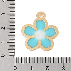 ラックメッキ合金ペンダント  エナメル  ゴールドカラー  花のチャーム  シアン  27.5x24x2mm  穴：3mm&nbsp;FIND-C059-01G-01