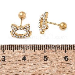 304ステンレススチール製クリスタルラインストーン動物軟骨ピアス  18KGP本金メッキ  猫の形  8.5x11mm&nbsp;SA-CBA1F7E-01G-04