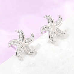 Brass Micro Pave Cubic Zirconia Stud Earrings&nbsp;EJEW-G471-29A-P