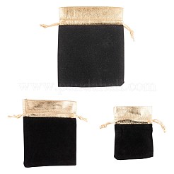 30個3スタイルの長方形ベルベットジュエリーバッグ  ブラック  9~14x7~11cm  10個/スタイル&nbsp;TP-LS0001-03