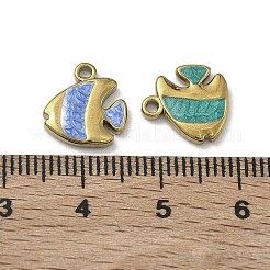 304ステンレススチールエナメルペンダント  魚のチャーム  ゴールドカラー  ミックスカラー  11.5x11x2mm  穴：1.2mm&nbsp;STAS-F346-04G