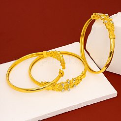 女性用亜鉛合金＆ラインストーンバングル  花  ゴールドカラー  内径：2.44インチ（6.2cm）&nbsp;FS-WG30B20-01