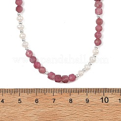 ファセットカットされたラウンド型の天然トルマリンとパールのビーズネックレス  ステンレス鋼色  15.75インチ（40cm）&nbsp;NJEW-JN06409-02