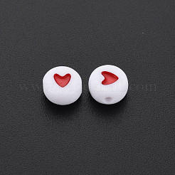 アクリルビーズ  ハート付きフラットラウンド  ミックスカラー  7x4mm  穴：1mm&nbsp;X-MACR-T009-08