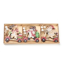 Christmas Theme Natural Wood Pendant Decorations&nbsp;HJEW-P010-05