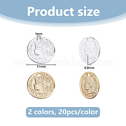 40Pcs 2 Colors Brass Coin Charms&nbsp;KK-DC0005-10
