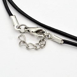 レザーネックレス作り  アイアン製カニカン付き  ブラック  18.5インチx2mm&nbsp;X-MAK-N021-01B
