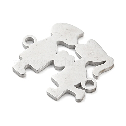 変色しない304ステンレススチールコネクタチャーム  男の子と女の子のリンク  ステンレス鋼色  16.5x19x1mm  穴：1.6mm&nbsp;STAS-P332-08P