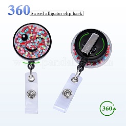 スパンコール流砂効果アクリル & ABS プラスチックバッジリール  格納式バッジホルダー  笑顔  92mm  笑顔：40mm&nbsp;AJEW-SZ0002-46B