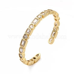 Cubic Zirconia Rectangle & Heart Wrap Open Cuff Bangle&nbsp;BJEW-E378-01G
