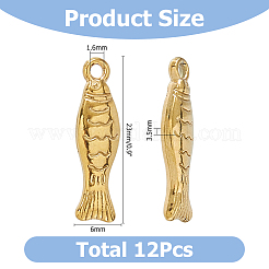 304ステンレススチールペンダント12個  イワシのチャーム  ゴールドカラー  23x6x3.5mm  穴：1.6mm&nbsp;STAS-HS0001-87