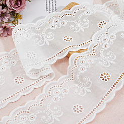 5m コットンフラワー刺繍レースリボン  ウェディングドレスの装飾用の花飾り  ホワイト  4-1/8インチ（105mm）  約5.47ヤード（5m）/ pc&nbsp;OCOR-WH0097-64