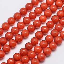 天然石マレーシアジェイドビーズ連売り  ラウンド  染め  レッドオレンジ  8mm  穴：1mm  約48個/連  15インチ&nbsp;G-A146-8mm-B09
