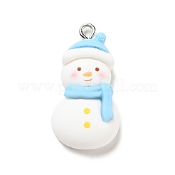 クリスマスの不透明な樹脂ペンダント  プラチナトーンの鉄ループ付き  雪だるまチャーム  ホワイト  31.5x16.5x7.5mm  穴：2x2.3mm&nbsp;X-RESI-G043-A02